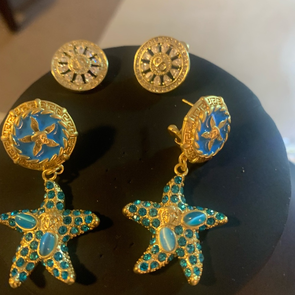 Oceanic Gold and Blue Starfish Earrings